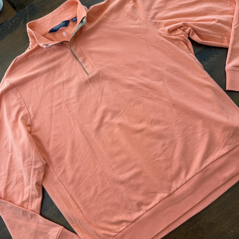 Polo Golf Ralph Lauren Pullover Mens XL‎ Orange Coral 1/4 Zip Water Repellent